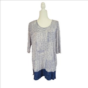 J. Jill Indy Blue Crewneck 3/4 Sleeve Tunic Shirt Size Medium EUC